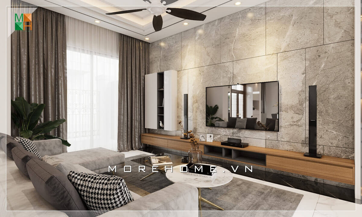 Chọn lựa những mẫu thiết kế đá ốp tường phòng khách đẹp ấn tượng